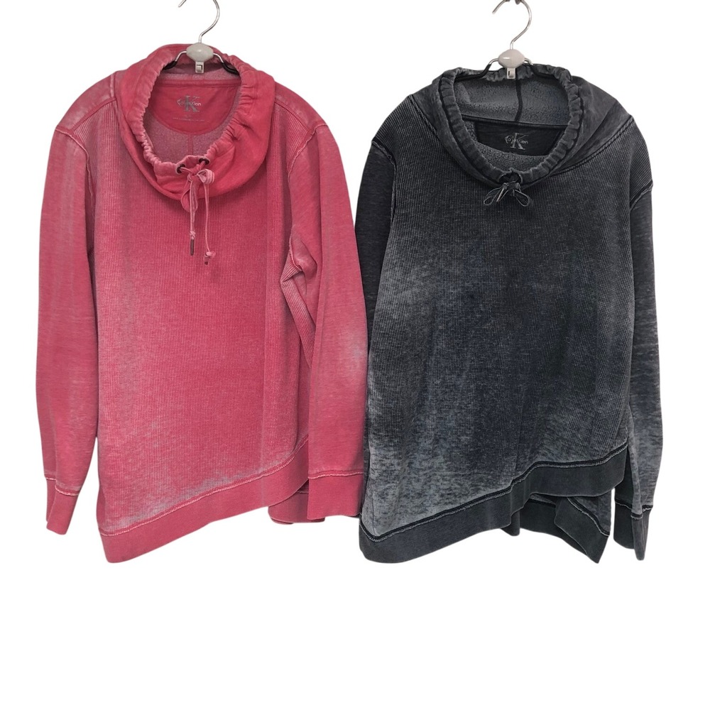 Calvin Klein Cowl Neck Thermal Waffle Top Set of 2 Acid Wash Grunge Street SZ XL